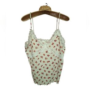 Vintage Romantic Shabby Roses Lace Ribbed Fairycore Angel Cami Top XL  FARM